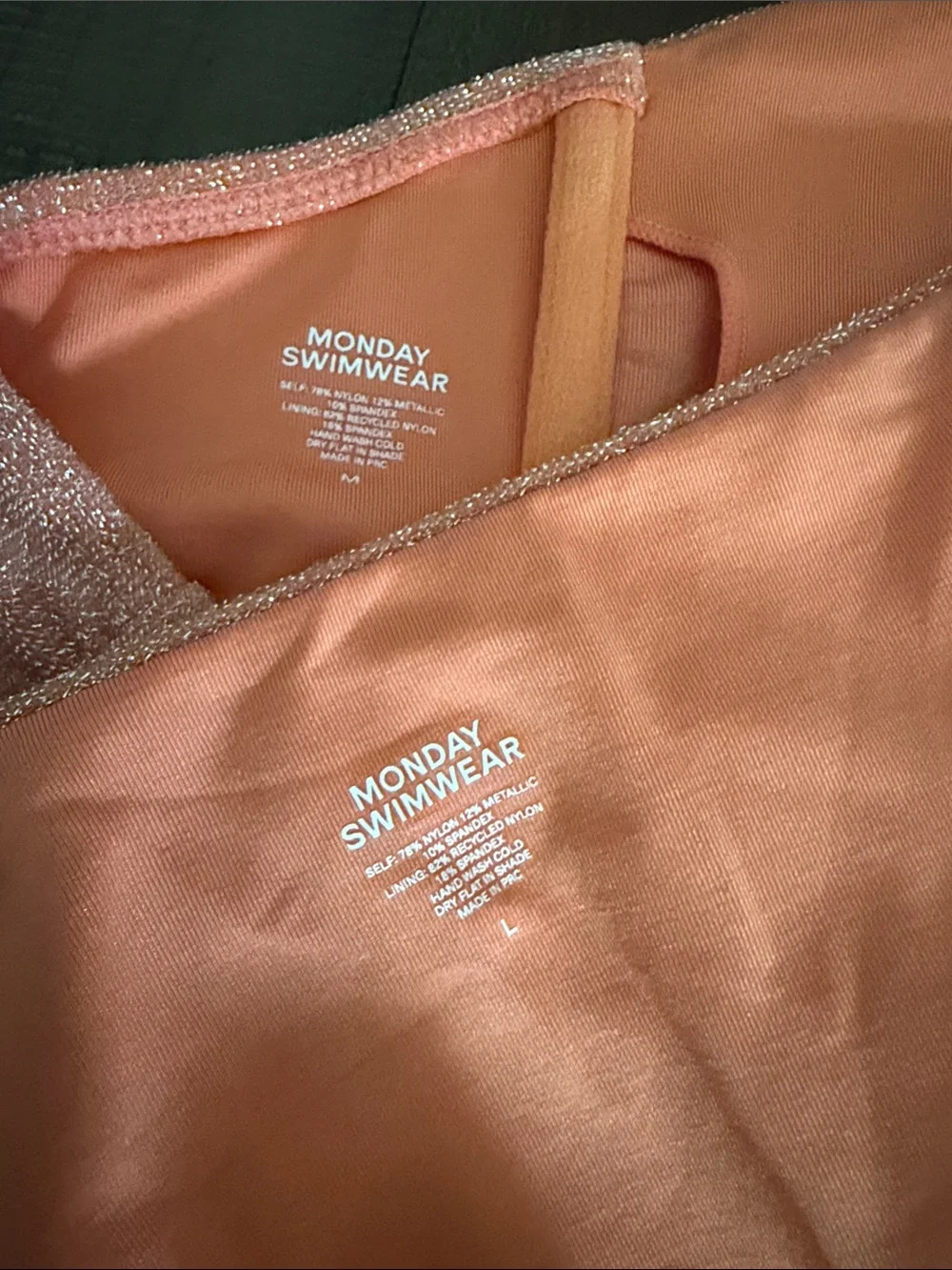 Monday Swimwear Orange Shimmer 2 Piece Bikini Set Cheeky Bottoms size M L
